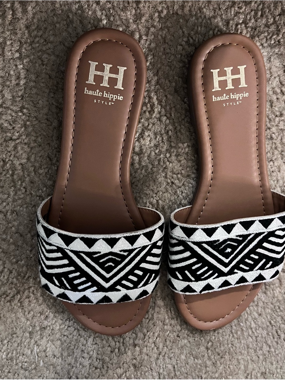 Haute Hippie Black & White Geometric Slide Mules